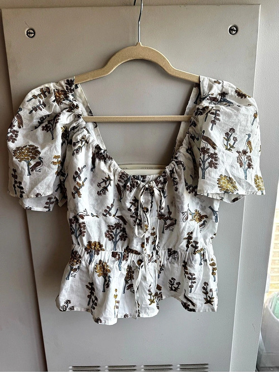 Ciao Lucia Tops - Ciao Lucia Ezio Top Meadow Print White Floral Puff Sleeve Cotton Size XS